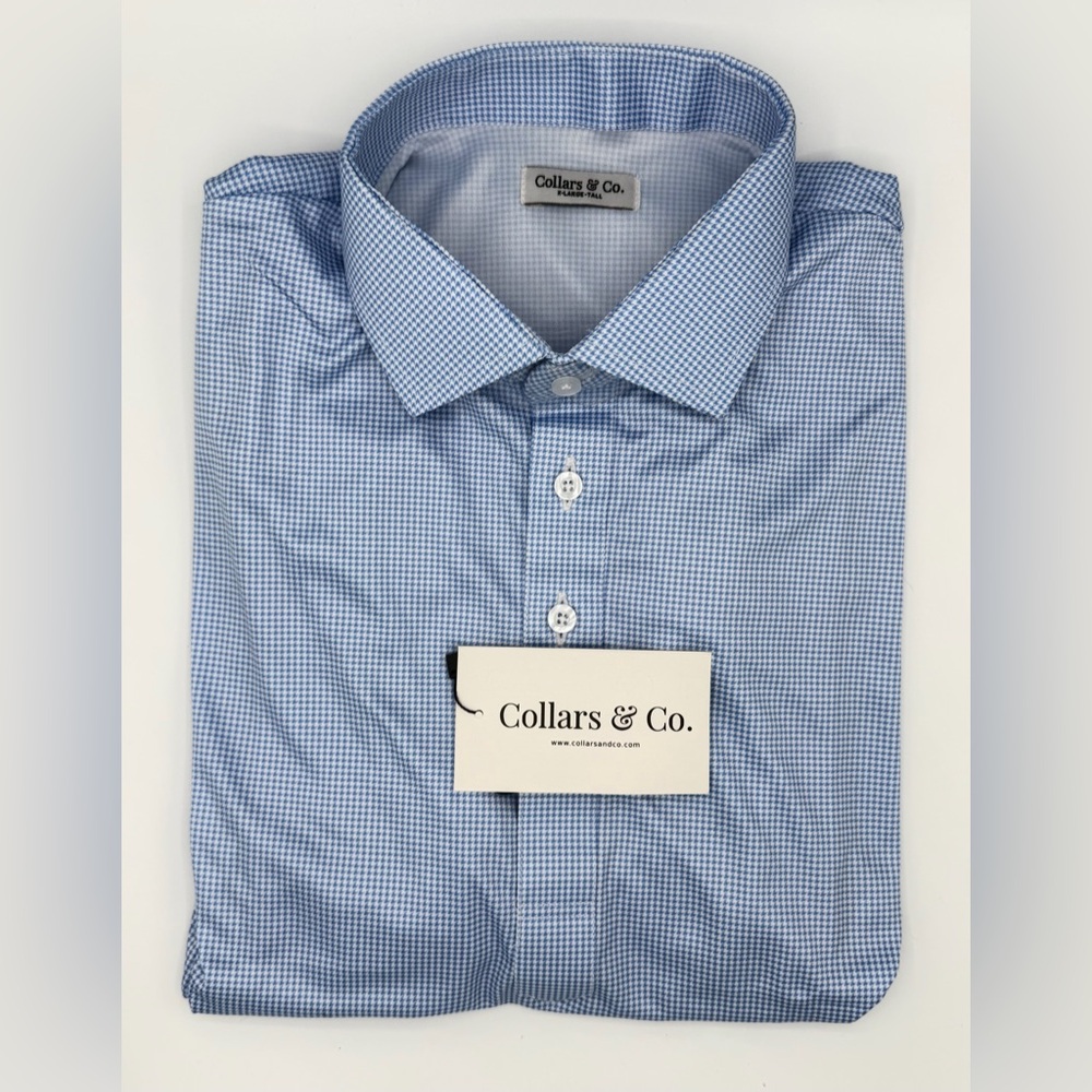 Collars & Co NWT Semi-Spread Collar Polo In Blue Houndstooth Print. Size XL Tall - Picture 9 of 14